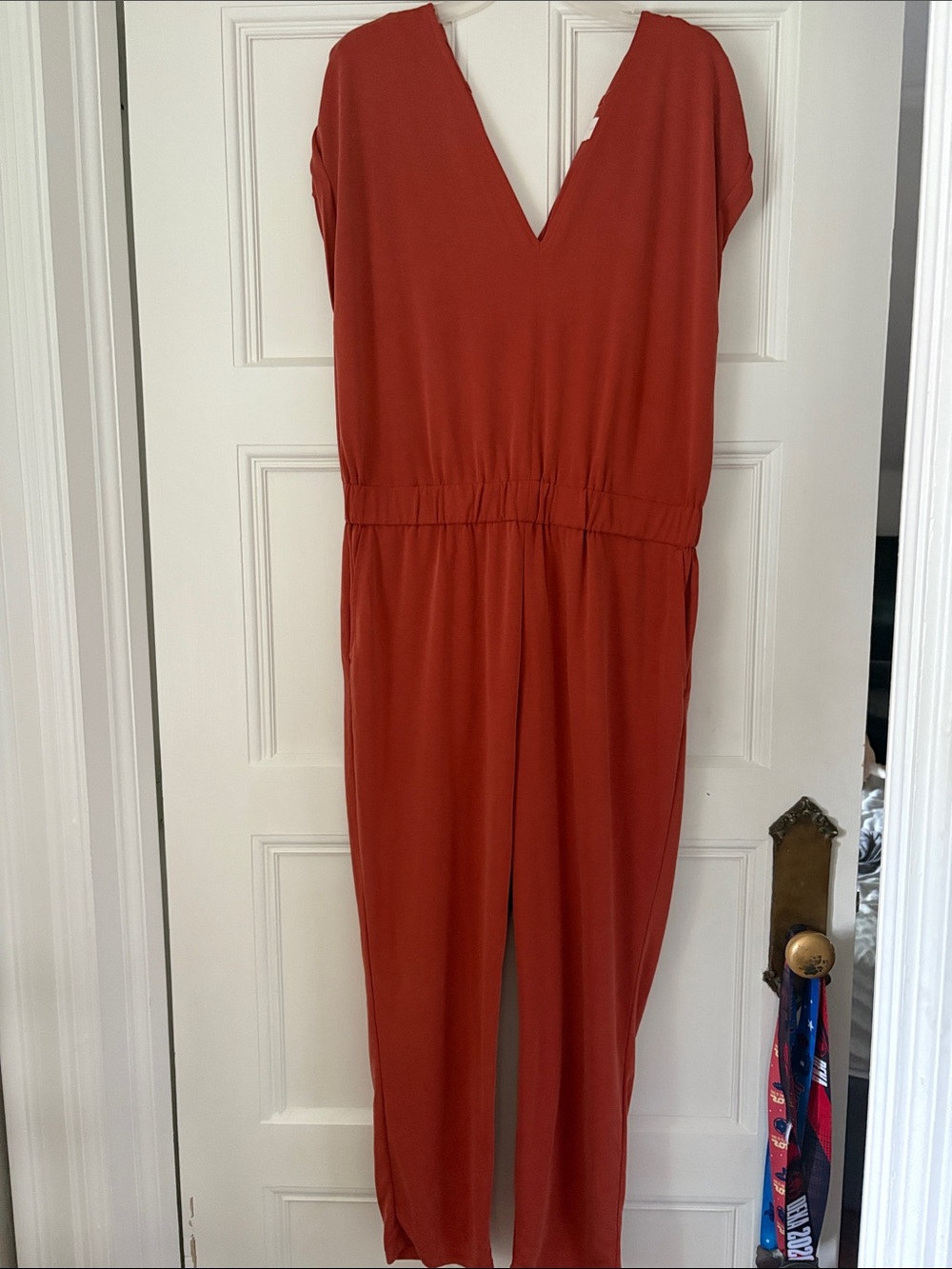Lou & Grey Rust V-Neck Cap-Sleeve Jumpsuit  Casual Loungewear Athleisure Lrg NWT